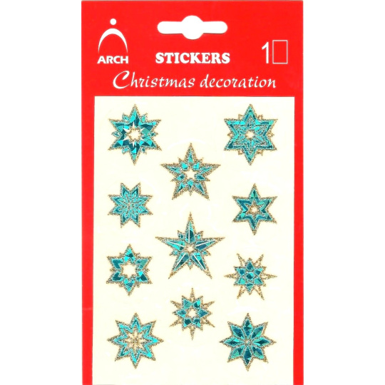 Arch Holografické dekorační samolepky vánoční s glitry 702-SG modro-zlaté 8,5 x 12,5 cm