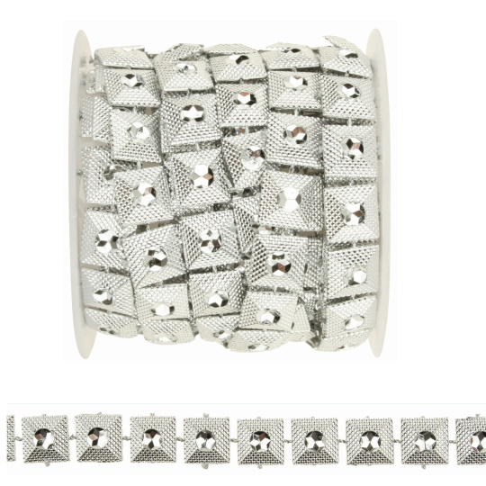 Řetěz se čtverci a kamínkem stříbrný 1,8 m