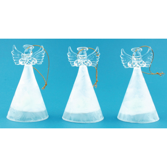 Anděl skleněný s bílou sukní svítící LED 10 cm 1 kus Anděl skleněný s bílou sukní svítící LED 10 cm 1 kus