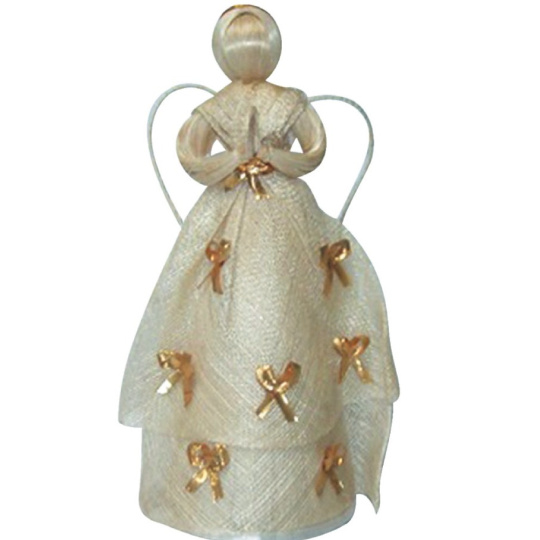 Anděl se zlatými mašličkami na sukni 30 cm