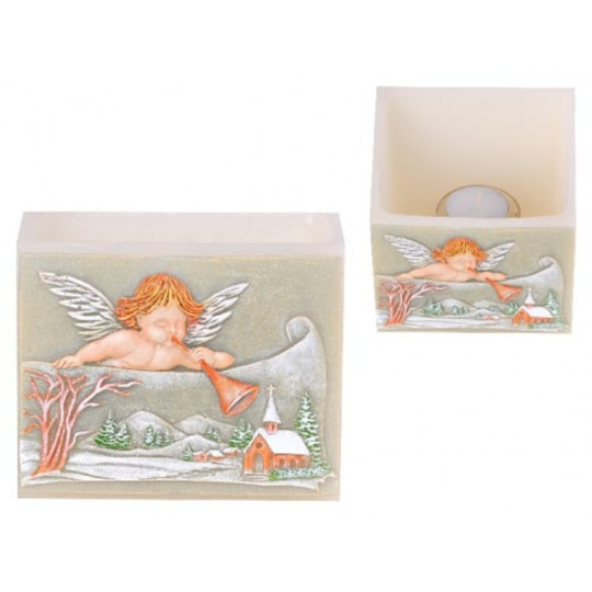 Candles Anděl s trumpetou lampion Kvádr svícen na čajovou svíčku 120 x 120 x 95 mm