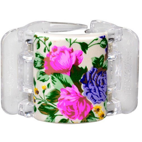 Linziclip Midi Vlasový skřipec perleťově bílý s květinami 3,5 cm vhodný pro středně husté a husté vlasy 1 kus