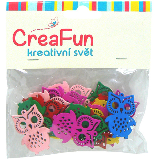 CreaFun Dřevěné přívěsky Sova mix barev 20 kusů