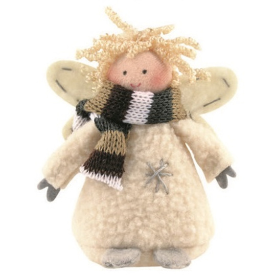 Anděl s kudrnatými vlásky krémový na postavení 9 cm