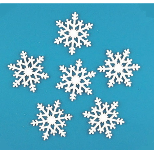 Vločky dřevěné s glitry 6 cm, 6 kusů