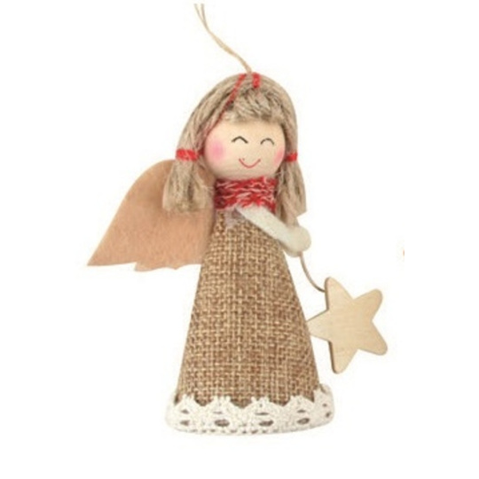 Anděl jutový s hvězdou na zavěšení 8 cm č.1