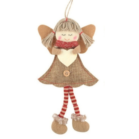 Anděl jutový s pruhovanými podkolenkami na zavěšení 19 cm č.2