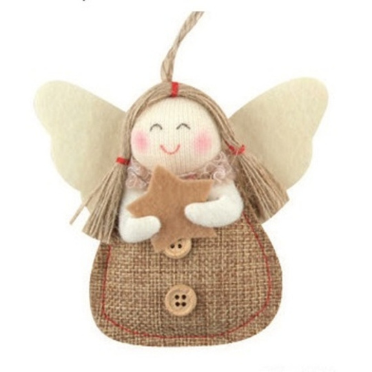 Anděl jutový s hvězdou na zavěšení 9 cm č.1