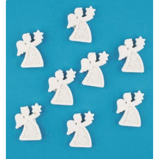 Andílci bílí s glitry 3,3 cm, 8 kusy v krabičce