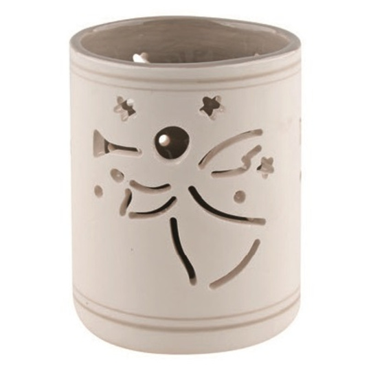 Svícen keramický bílošedý s andělem 9 cm