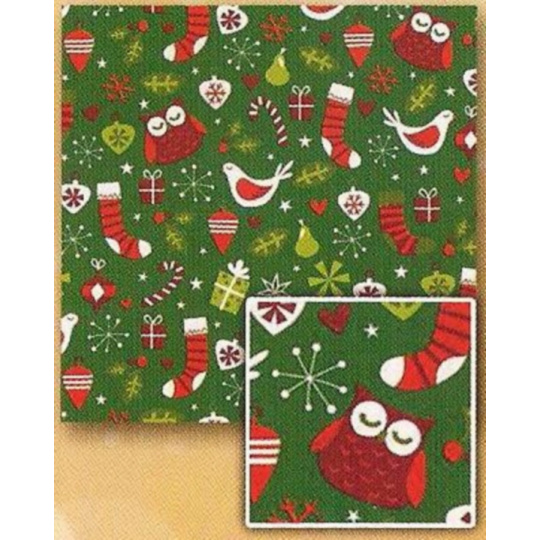 Nekupto Dárkový balicí papír 70 x 200 cm Vánoční Zelený, sovičky