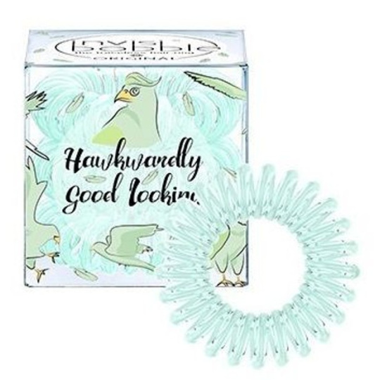 Invisibobble Original Circus Collection Hawkwardly originální vlasové gumičky čiré se světle zeleným proužkem jestřáb 3 kusy