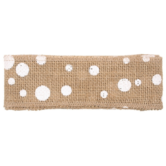 Stuha z juty s bílými kolečky šířka 6 cm, 2 m