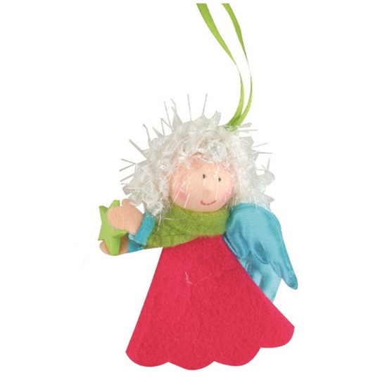 Anděl pestré barvy- modrá křídla na zavěšení 10 cm