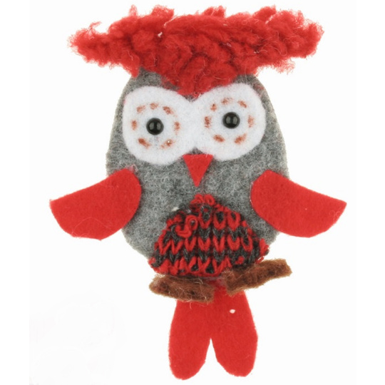 Sova z filcu na klipu s chocholkou 6 cm
