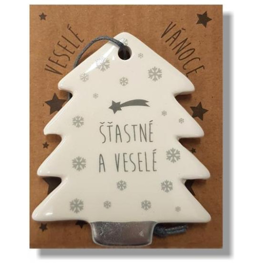 Nekupto Vánoční keramická dekorace s nápisem Šťastné a veselé 7 x 5 cm