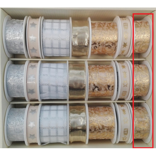 Nekupto Stuha látková vánoční, zlatá s motivem 25 mm x 2,5 m YM 008 1 kus