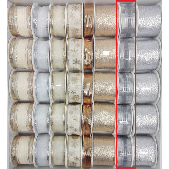 Ditipo Stuha látková s drátkem stříbrná káro 3 m x 25 mm