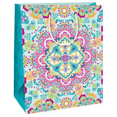 Ditipo Dárková papírová taška 26,4 x 13,7 x 32,4 cm světle zelená, barevné mandaly