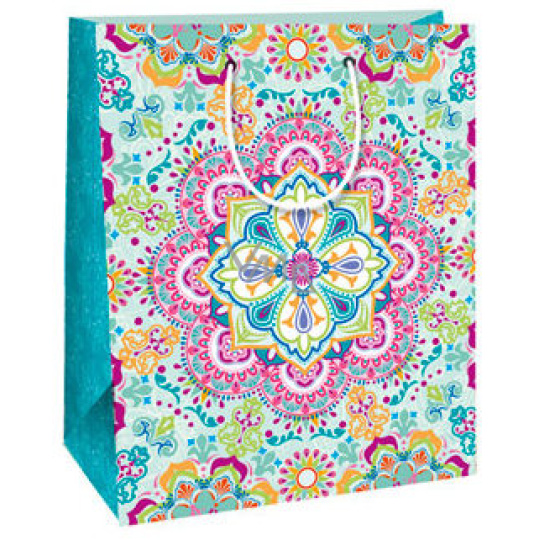 Ditipo Dárková papírová taška 26,4 x 13,7 x 32,4 cm světle zelená, barevné mandaly Ditipo Dárková papírová taška 26,4 x 13,7 x 32,4 cm světle zelená, barevné mandaly