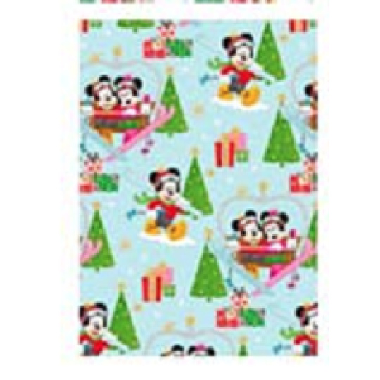Ditipo Dárkový balicí papír 70 x 200 cm Vánoční Disney Mickey a Minnie na lanovce světle modrý