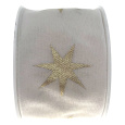 Ditipo Stuha látková s drátkem bílá zlaté hvězdy 2 m x 40 mm