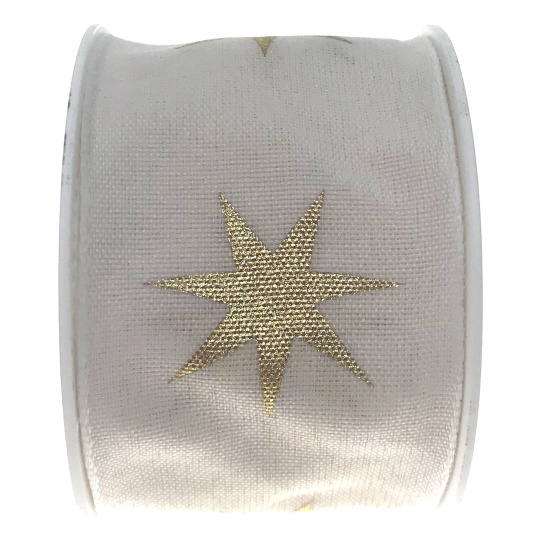Ditipo Stuha látková s drátkem bílá zlaté hvězdy 2 m x 40 mm