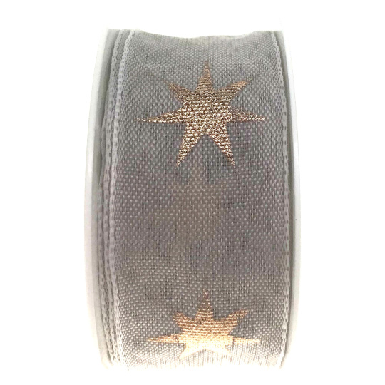 Ditipo Stuha látková s drátkem šedá měděné hvězdy 3 m x 25 mm