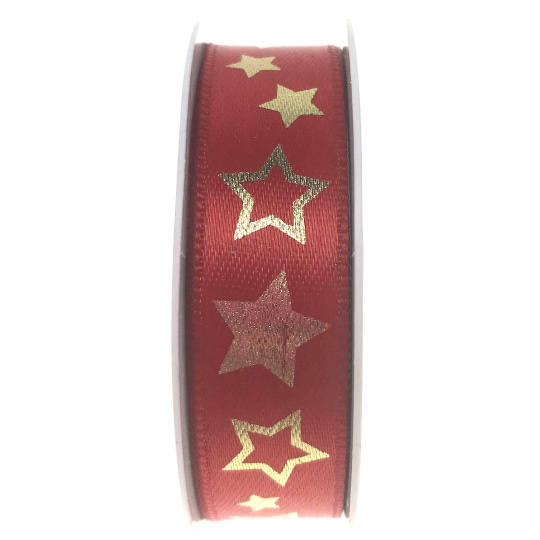 Ditipo Stuha látková s drátkem červená zlaté hvězdy 4 m x 15 mm