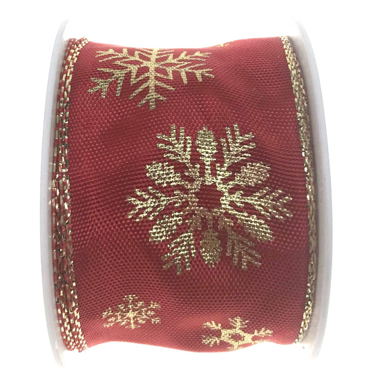 Ditipo Stuha látková s drátkem červená zlaté vločky 2 m x 40 mm
