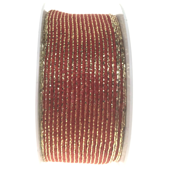 Ditipo Stuha látková s drátkem červená zlaté proužky 3 m x 25 mm