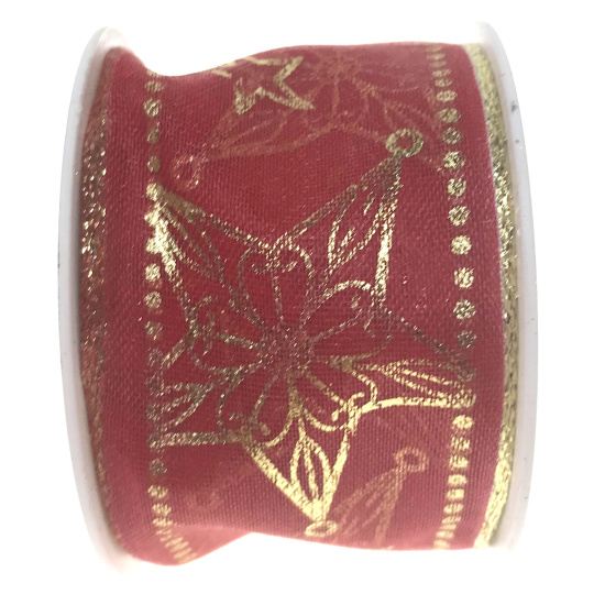 Ditipo Stuha látková s drátkem červená zlaté hvězdy 2 m x 40 mm