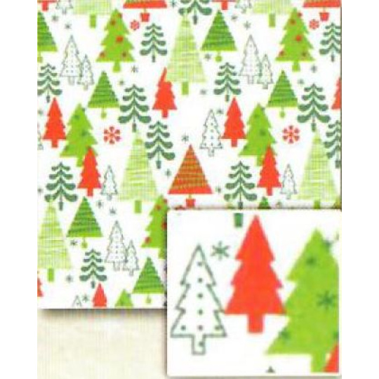 Nekupto Dárkový balicí papír 70 x 200 cm Vánoční Bílý, zelené a červené stromky