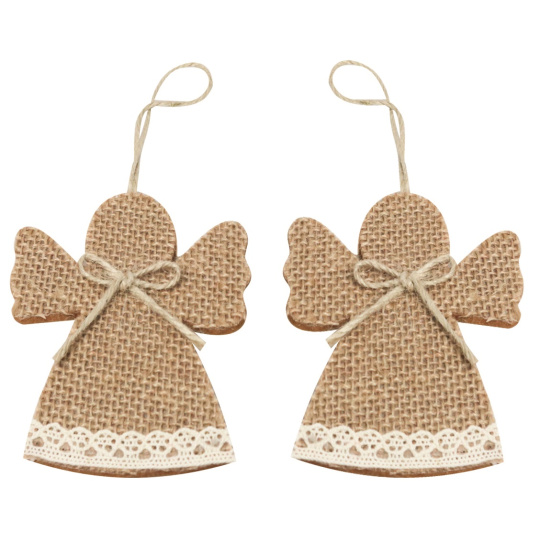 Anděl jutový s krajkou, na pověšení 8 cm 2 kusy