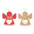 Anděl červený a jutový na zavěšení 9 cm, 2 kusy v sáčku
