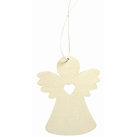 Anděl dřevěný závěsný bílý 8 cm