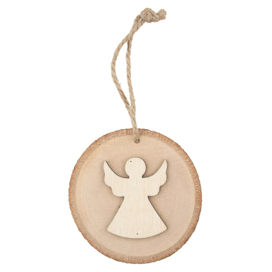 Ovál dřevěný s andělem, k pověšení 10 cm