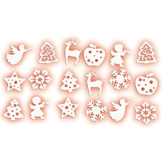 Dekorace z filcu bílé mix motivů 3 cm, 18 kusů