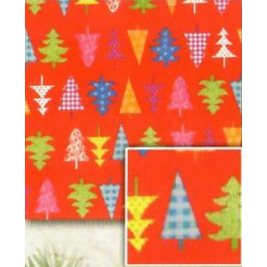Nekupto Dárkový balicí papír 70 x 200 cm Vánoční Červený barevné stromky 1 role BVC 2015