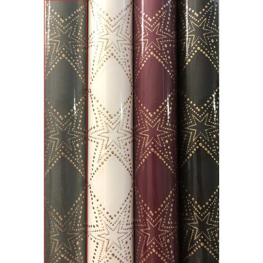 Zoewie Dárkový balicí papír 70 x 150 cm Vánoční Luxusní Noble Stars s ražbou šedý zlaté hvězdy