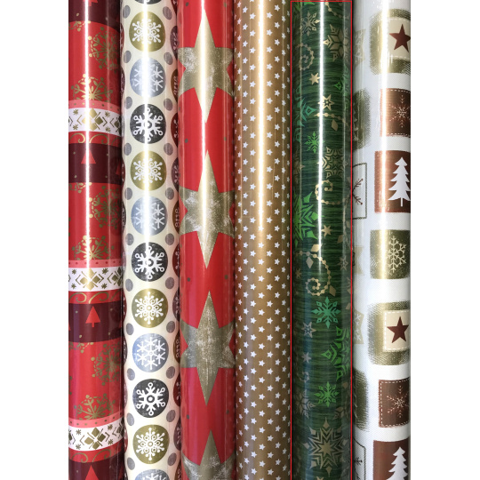 Zoewie Dárkový balicí papír 70 x 500 cm Vánoční zelený zlaté a zelené vločky
