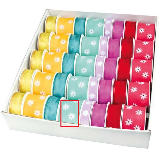 Ditipo Stuha látková s drátkem zelená, bílé kytičky 2 m x 40 mm