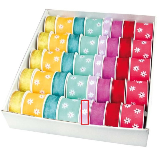 Ditipo Stuha látková s drátkem fialová, bílé kytičky 4 m x 15 mm