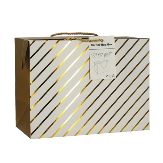 Anděl Dárková papírová taška krabice 18 x 12 x 9 cm uzavíratelná, se zlatými proužky