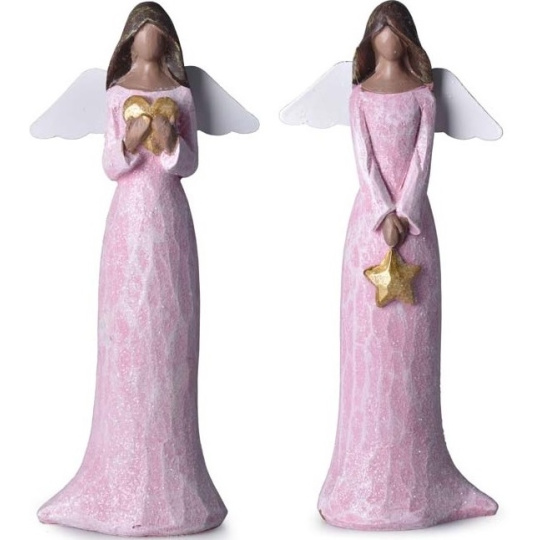 Anděl starorůžový polystone mix na postavení 60 x 150 mm