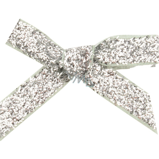 Mašle sametová úzká stříbrná třpytivá 8 cm 12 kusů Mašle sametová úzká stříbrná třpytivá 8 cm 12 kusů