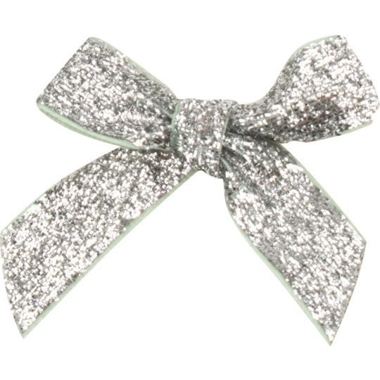 Mašle sametová stříbrná třpytivá 8 cm 12 kusů