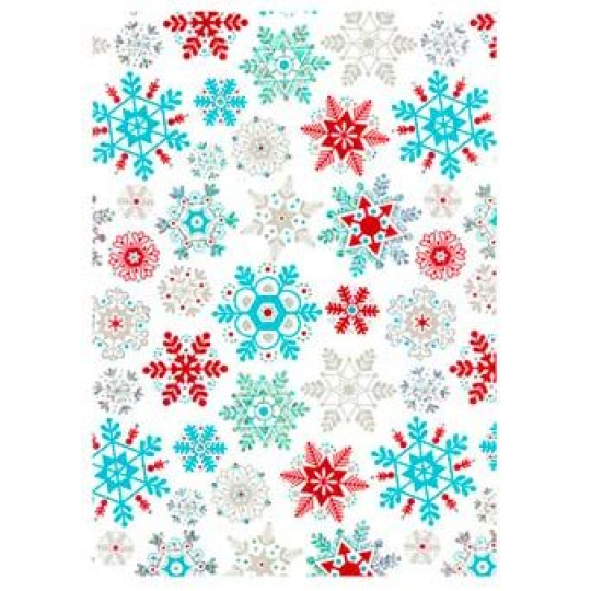 Ditipo Dárkový balicí papír 70 x 150 cm Vánoční bílý barevné vločky