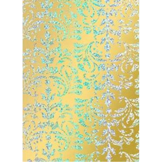 Ditipo Dárkový balicí papír 70 x 150 cm Vánoční zlatý holografický stříbrné ornamenty