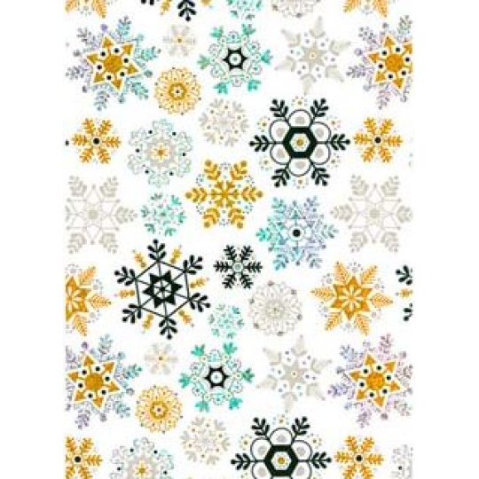 Ditipo Dárkový balicí papír 70 x 150 cm Vánoční bílý holografický zlaté a černé vločky